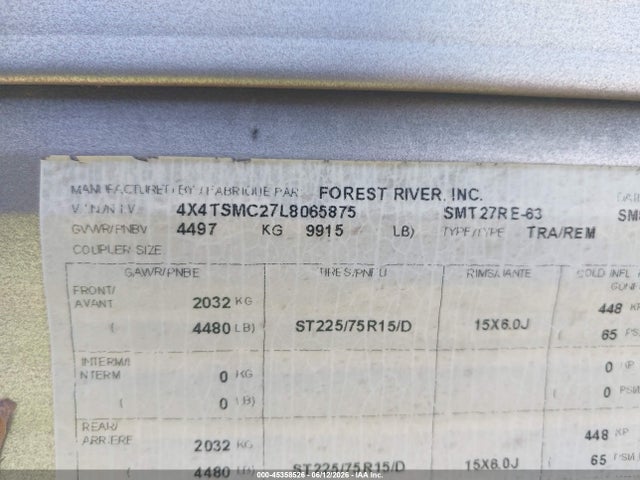Aukcja sprzedaży 2020 Forest River Salem M-27re, vin: 4X4TSMC27L8065875, numer aukcji: 45358526