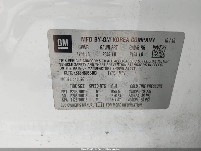 Chevrolet TRAX LS 2017 KL7CJKSB8HB053403 Image 9
