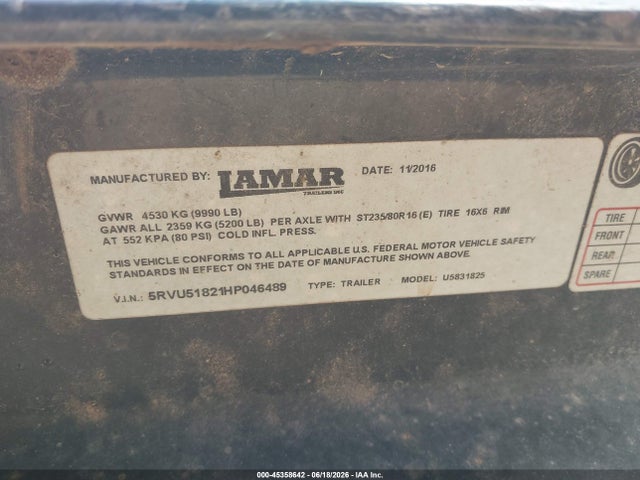 Lamar Utility Trailer 2017 5RVU51821HP046489 Image 9