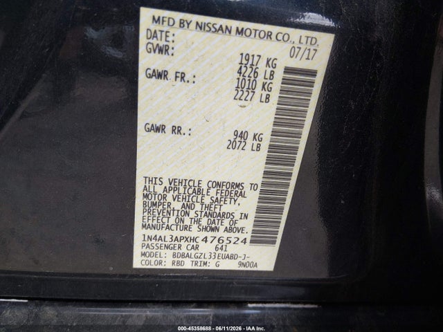 1N4AL3APXHC476524 Nissan Altima 2.5 S