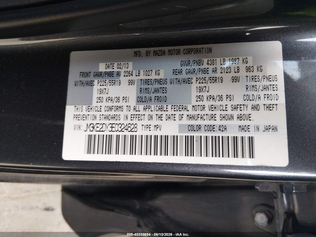 45358694 :رقم المزاد ، JM3KE2DY3E0324628 vin ، 2014 Mazda Cx-5 Grand Touring مزاد بيع