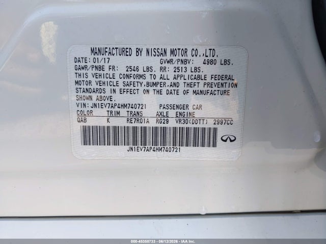 Продаж на аукціоні авто 2017 Infiniti Q50 3.0t Premium, vin: JN1EV7AP4HM740721, номер лоту: 45358733