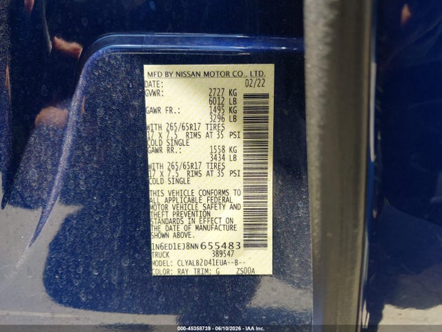Nissan Frontier Sv 4x2 2022 1N6ED1EJ8NN655483 Image 9