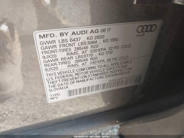 45358743 :رقم المزاد ، WA1LHAF78JD007220 vin ، 2018 Audi Q7 2.0t Premium مزاد بيع