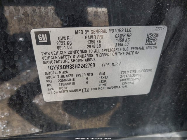 Aukcja sprzedaży 2017 Cadillac Xt5 Luxury, vin: 1GYKNDRS3HZ242790, numer aukcji: 45358760