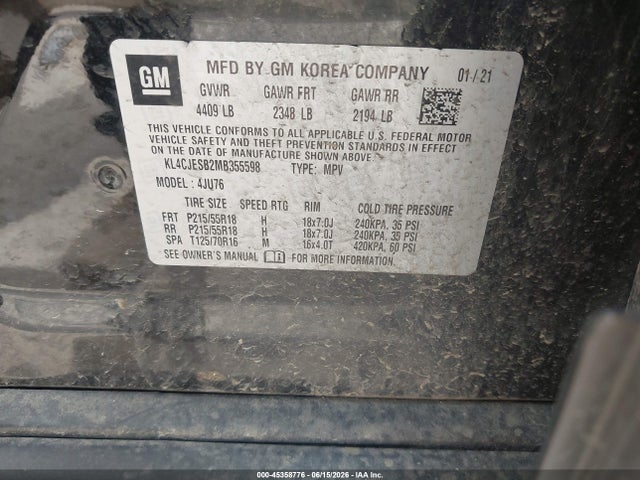 Продаж на аукціоні авто 2021 Buick Encore Awd Preferred, vin: KL4CJESB2MB355598, номер лоту: 45358776