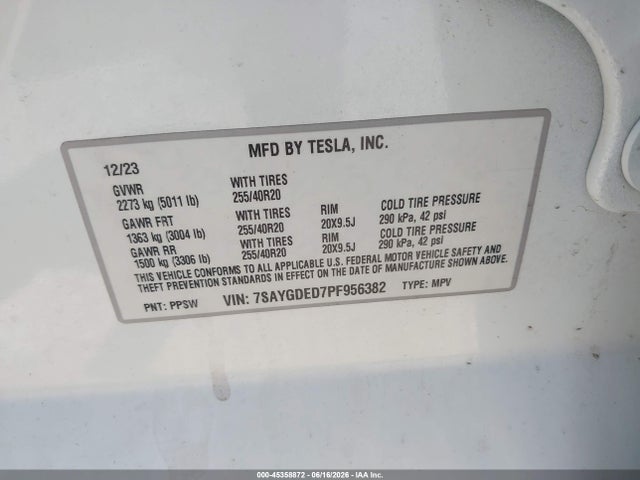 Tesla Model Y Rwd 2023 7SAYGDED7PF956382 Image 9