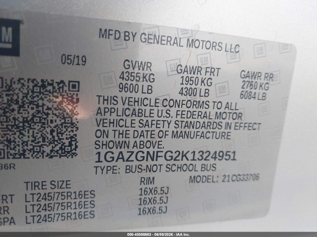 Chevrolet Express 3500 Ls 2019 1GAZGNFG2K1324951 Image 9