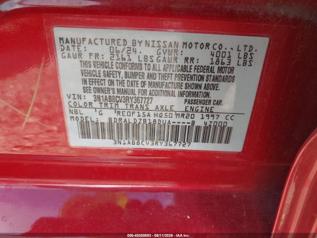 Aukcja sprzedaży 2024 Nissan Sentra Sv Xtronic Cvt, vin: 3N1AB8CV3RY367727, numer aukcji: 45358893