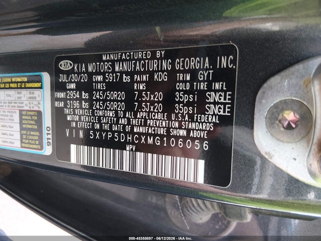 Aukcja sprzedaży 2021 Kia Telluride Sx, vin: 5XYP5DHCXMG106056, numer aukcji: 45358897