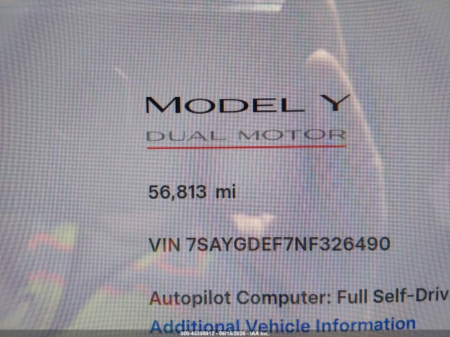 Продажа на аукционе авто 2022 Tesla Model Y Performance Dual Motor All-wheel Drive, vin: 7SAYGDEF7NF326490, номер лота: 45358912