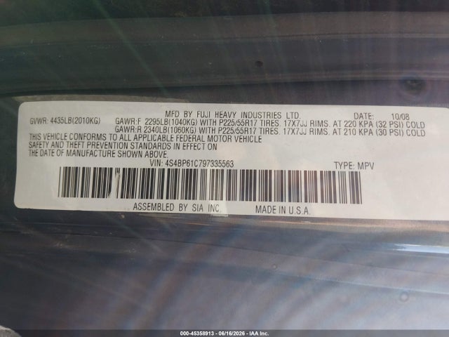 Продажа на аукционе авто 2009 Subaru Outback 2.5i, vin: 4S4BP61C797335563, номер лота: 45358913