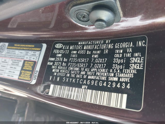 KIA SORENTO LX 2014 5XYKTCA69EG429434 Image 9