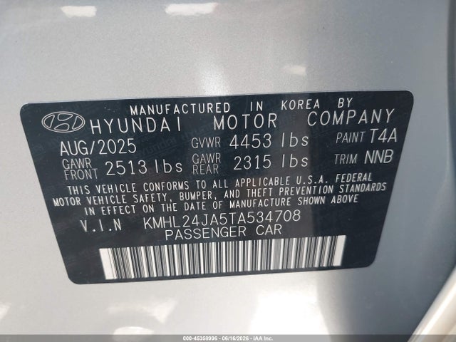 Aukcja sprzedaży 2026 Hyundai Sonata Se, vin: KMHL24JA5TA534708, numer aukcji: 45358996