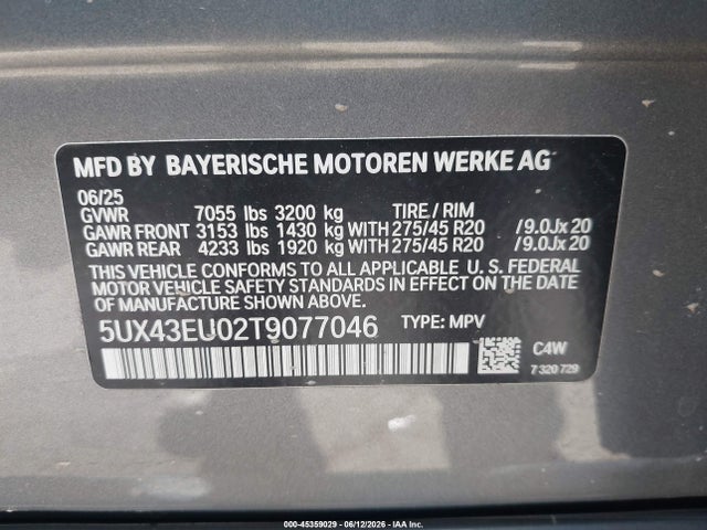 Aukcja sprzedaży 2026 Bmw X5 Phev Xdrive50e, vin: 5UX43EU02T9077046, numer aukcji: 45359029