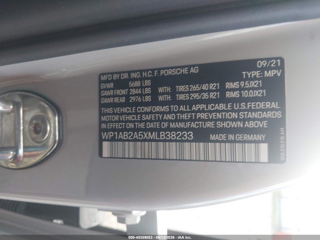 2021 Porsche Macan S მანქანა იყიდება აუქციონზე, vin: WP1AB2A5XMLB38233, აუქციონის ნომერი: 45359053