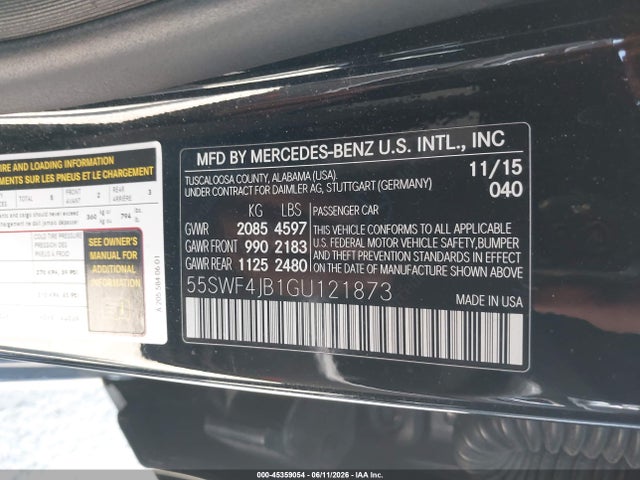 55SWF4JB1GU121873 Mercedes-Benz C 300 Sport
