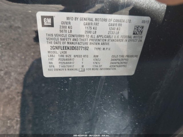 Auction sale of the 2013 Chevrolet Equinox 1lt, vin: 2GNFLEEK0D6377182, lot number: 45359100