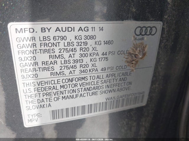 Aukcja sprzedaży 2015 Audi Q7 3.0t Premium, vin: WA1LGAFE5FD011945, numer aukcji: 45359119