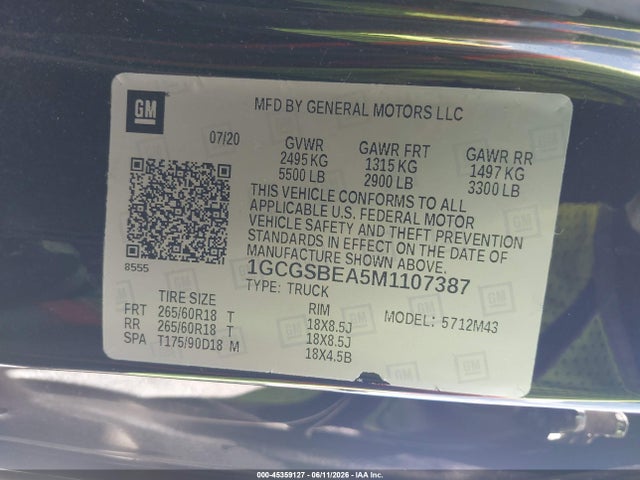 1GCGSBEA5M1107387 Chevrolet Colorado 2wd Short Box Wt