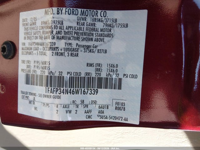 Aukcja sprzedaży 2006 Ford Focus Zx4, vin: 1FAFP34N46W167339, numer aukcji: 45359134