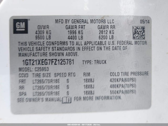 Aukcja sprzedaży 2015 Gmc Sierra 2500hd, vin: 1GT21XEG7FZ125781, numer aukcji: 45359148