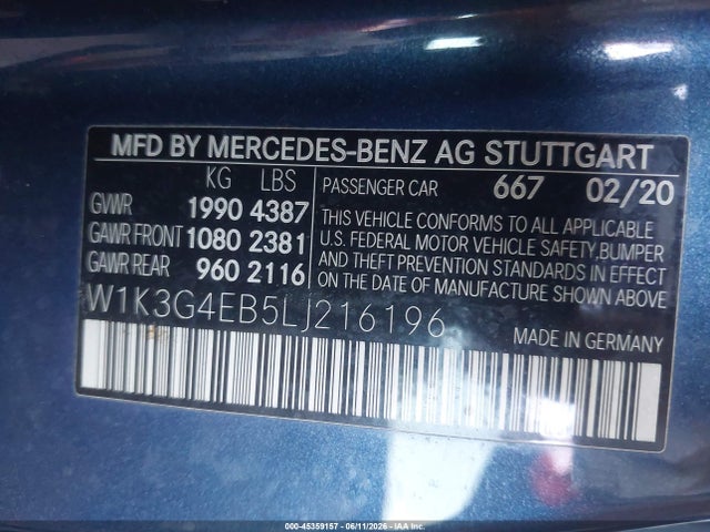Продаж на аукціоні авто 2020 Mercedes-benz A 220, vin: W1K3G4EB5LJ216196, номер лоту: 45359157