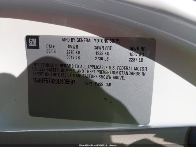 Продажа на аукционе авто 2009 Buick Lucerne Super, vin: 1G4HF57929U106597, номер лота: 45359170