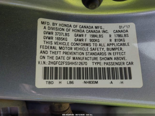 Honda Civic Lx 2017 2HGFC2F55HH512670 Image 9