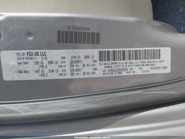 Dodge Grand Caravan Sxt 2016 2C4RDGCG2GR328209 Image 9