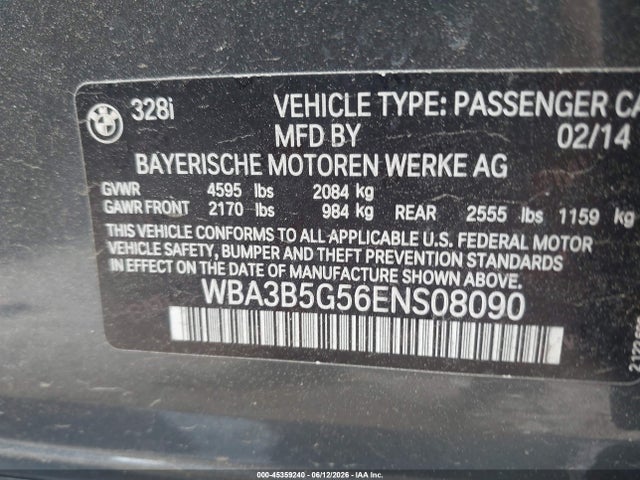 BMW 328i Xdrive 2014 WBA3B5G56ENS08090 Image 9