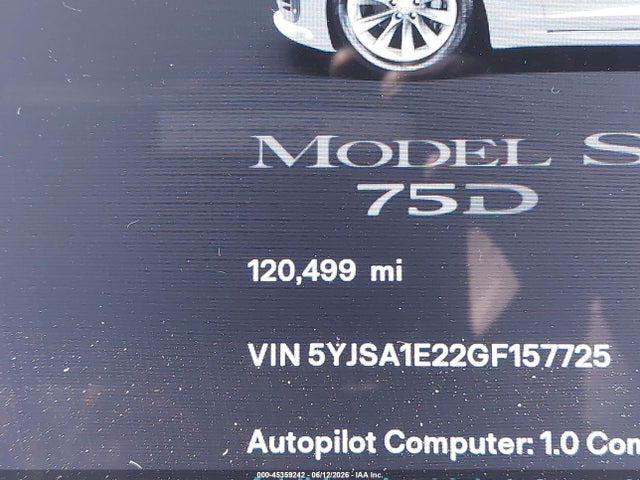 45359242 :رقم المزاد ، 5YJSA1E22GF157725 vin ، 2016 Tesla Model S 60d/70d/75d/85d/90d مزاد بيع