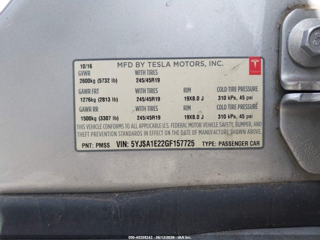 Aukcja sprzedaży 2016 Tesla Model S 60d/70d/75d/85d/90d, vin: 5YJSA1E22GF157725, numer aukcji: 45359242