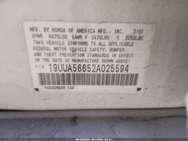 Aukcja sprzedaży 2002 Acura Tl 3.2, vin: 19UUA56652A025594, numer aukcji: 45359299