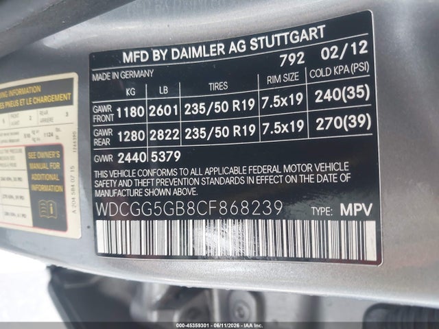 Aukcja sprzedaży 2012 Mercedes-benz Glk 350, vin: WDCGG5GB8CF868239, numer aukcji: 45359301
