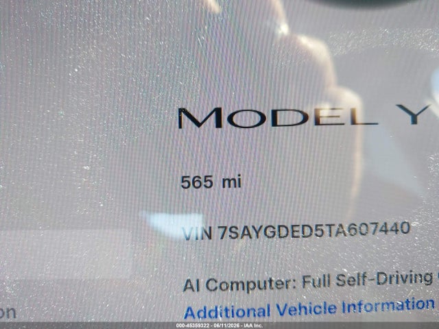2026 Tesla Model Y Premium Rear-wheel Drive/rear-wheel Drive მანქანა იყიდება აუქციონზე, vin: 7SAYGDED5TA607440, აუქციონის ნომერი: 45359322