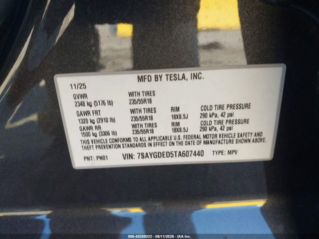 Aukcja sprzedaży 2026 Tesla Model Y Premium Rear-wheel Drive/rear-wheel Drive, vin: 7SAYGDED5TA607440, numer aukcji: 45359322