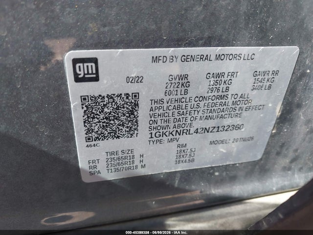 1GKKNRL42NZ132360 GMC Acadia Awd Sle