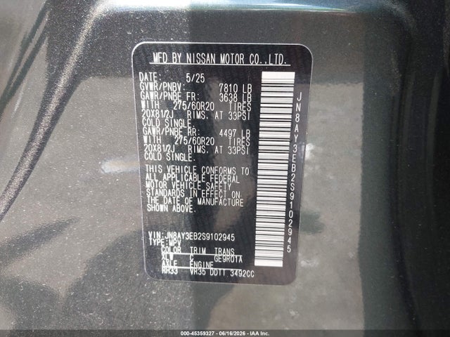 Nissan Armada Platinum 4wd 2025 JN8AY3EB2S9102945 Image 9