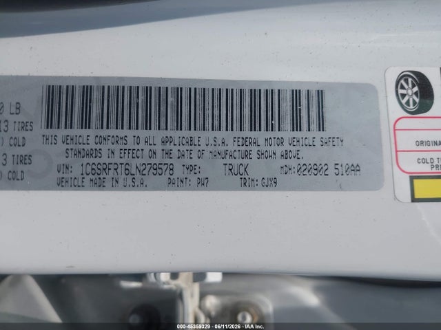 45359329 :رقم المزاد ، 1C6SRFRT6LN279578 vin ، 2020 Ram 1500 مزاد بيع