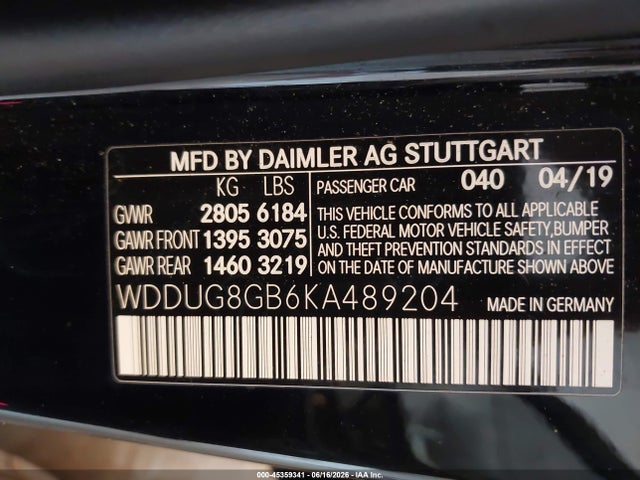 2019 Mercedes-benz S 560 4matic მანქანა იყიდება აუქციონზე, vin: WDDUG8GB6KA489204, აუქციონის ნომერი: 45359341