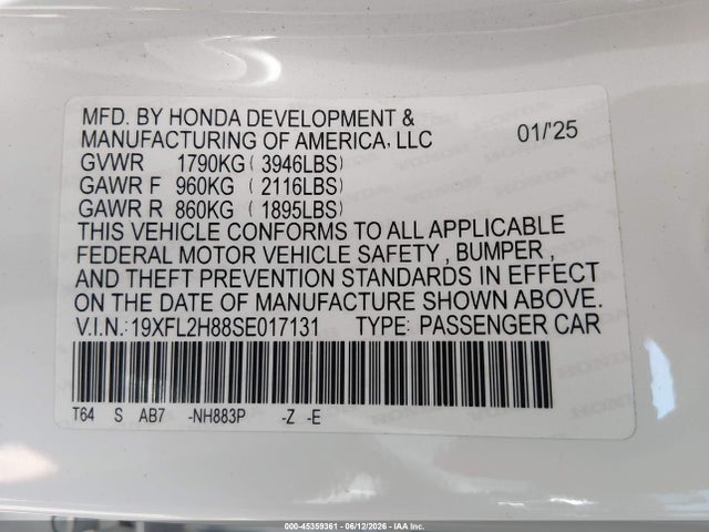 19XFL2H88SE017131 Honda Civic Sedan Sport