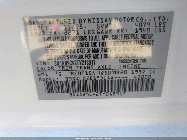 3N1AB9CV2TY218917 Nissan SENTRA SV