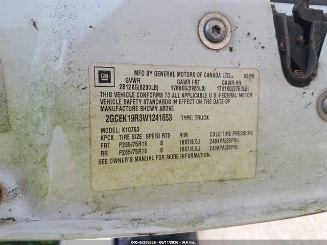 Продажа на аукционе авто 1998 Chevrolet C/k 1500 Fleetside, vin: 2GCEK19R3W1241653, номер лота: 45359366