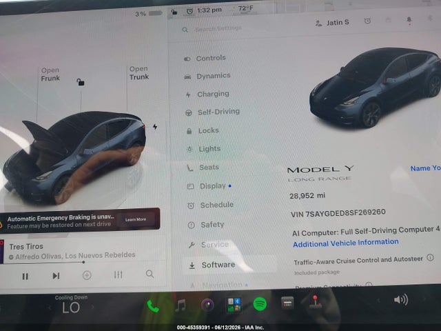 Aukcja sprzedaży 2025 Tesla Model Y Long Range Dual Motor Rear-wheel Drive, vin: 7SAYGDED8SF269260, numer aukcji: 45359391