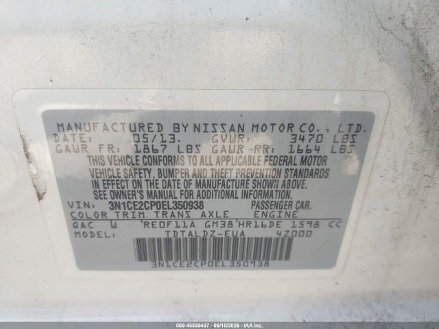 Aukcja sprzedaży 2014 Nissan Versa Note Sv, vin: 3N1CE2CP0EL350938, numer aukcji: 45359407