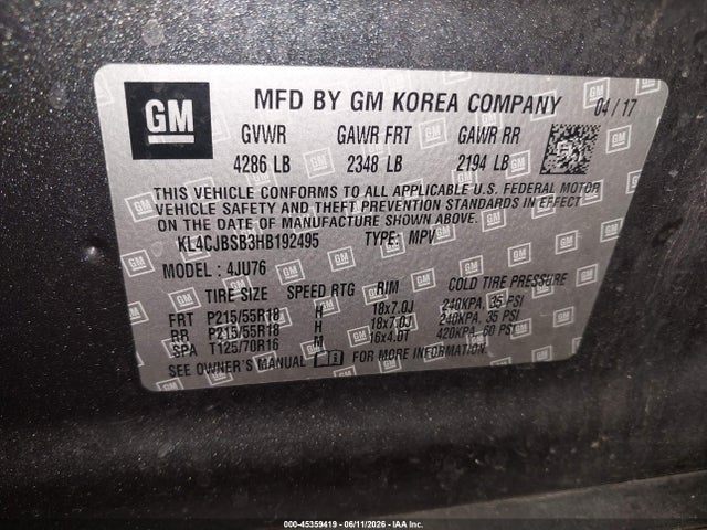 2017 Buick Encore Preferred Ii მანქანა იყიდება აუქციონზე, vin: KL4CJBSB3HB192495, აუქციონის ნომერი: 45359419