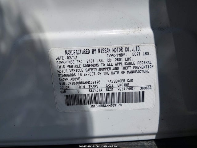 Продажа на аукционе авто 2017 Infiniti Qx50, vin: JN1BJ0RR4HM409178, номер лота: 45359433