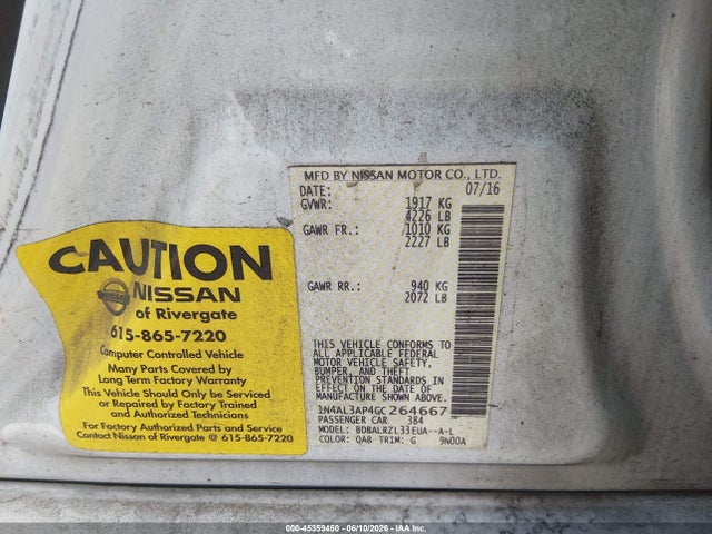 45359450 :رقم المزاد ، 1N4AL3AP4GC264667 vin ، 2016 Nissan Altima 2.5 Sl مزاد بيع