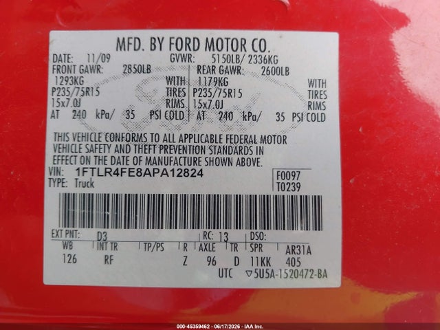 Aukcja sprzedaży 2010 Ford Ranger Sport/xlt, vin: 1FTLR4FE8APA12824, numer aukcji: 45359462